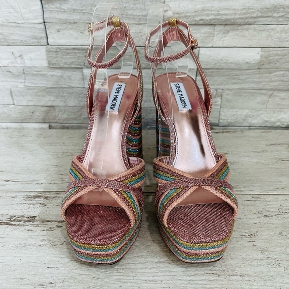 Steve Madden Women’s Laurel Rainbow Glitter Platform Sandals Ankle Strap Size 10 - Picture 4 of 14